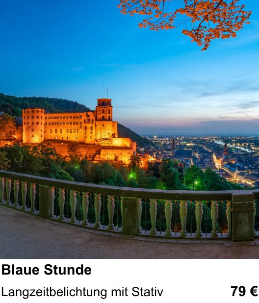 Intensiver Fotokurs zu Langzeitbelichtung zur blauen Stunde in Heidelberg